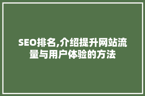 SEO排名,介绍提升网站流量与用户体验的方法 搜狗SEO