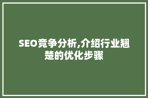 SEO竞争分析,介绍行业翘楚的优化步骤 网站建设公司