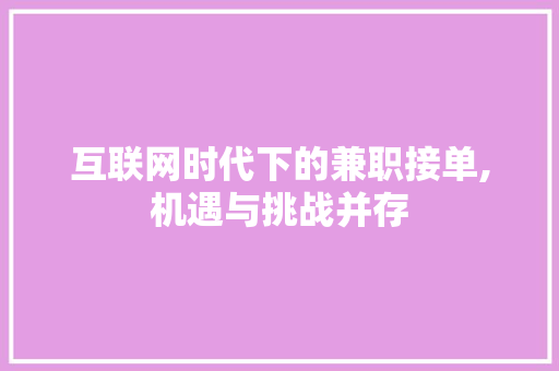 互联网时代下的兼职接单,机遇与挑战并存 SEO关键词