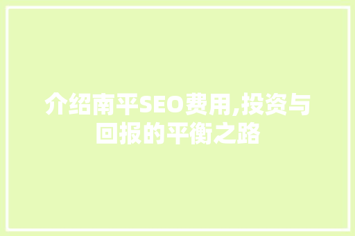 介绍南平SEO费用,投资与回报的平衡之路 网站建设公司