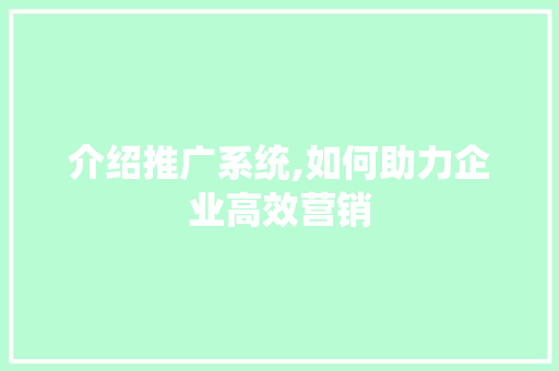介绍推广系统,如何助力企业高效营销 百度SEO