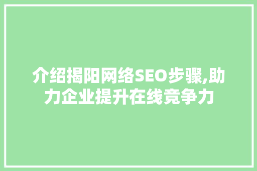 介绍揭阳网络SEO步骤,助力企业提升在线竞争力 必应SEO