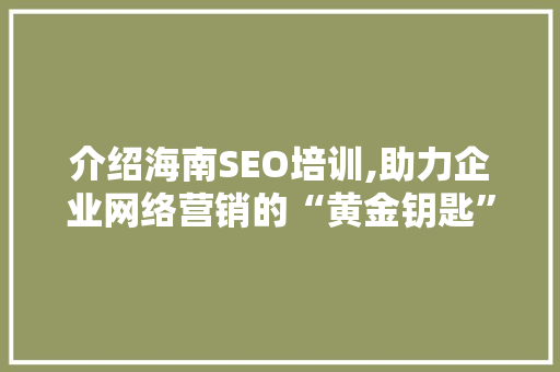 介绍海南SEO培训,助力企业网络营销的“黄金钥匙”