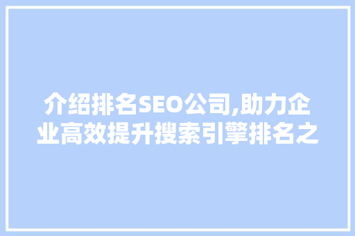 介绍排名SEO公司,助力企业高效提升搜索引擎排名之路 百度SEO