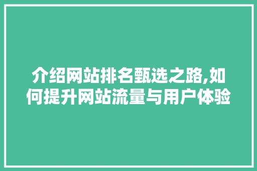 介绍网站排名甄选之路,如何提升网站流量与用户体验 神马SEO