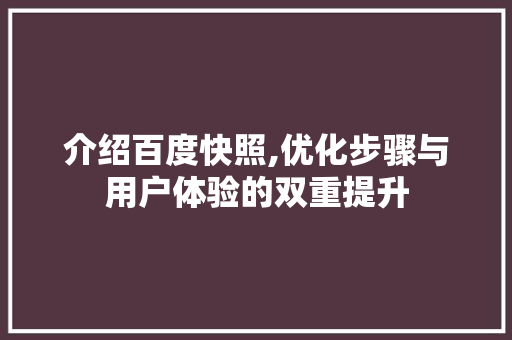 介绍百度快照,优化步骤与用户体验的双重提升 搜狗SEO