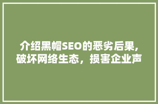 介绍黑帽SEO的恶劣后果,破坏网络生态，损害企业声誉 搜狗SEO