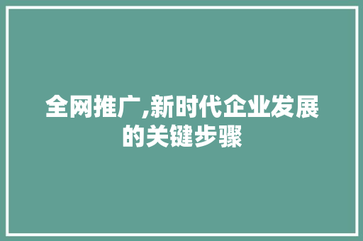 全网推广,新时代企业发展的关键步骤 搜狗SEO