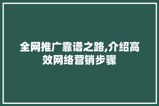 全网推广靠谱之路,介绍高效网络营销步骤 SEO关键词