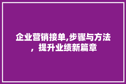 企业营销接单,步骤与方法，提升业绩新篇章 搜狗SEO