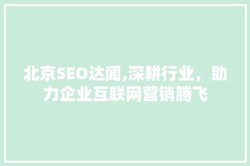 北京SEO达闻,深耕行业，助力企业互联网营销腾飞 SEO关键词