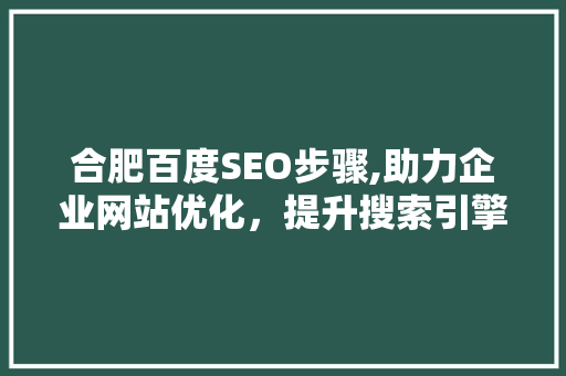合肥百度SEO步骤,助力企业网站优化，提升搜索引擎排名 网站建设公司