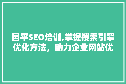 国平SEO培训,掌握搜索引擎优化方法，助力企业网站优化提升 神马SEO