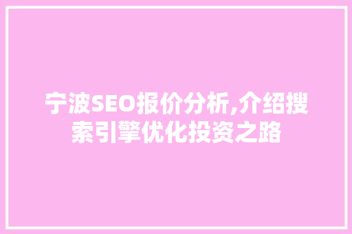 宁波SEO报价分析,介绍搜索引擎优化投资之路 网站建设公司