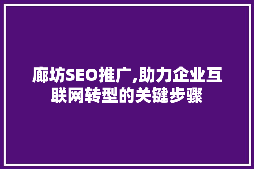 廊坊SEO推广,助力企业互联网转型的关键步骤 必应SEO