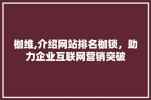 枷维,介绍网站排名枷锁，助力企业互联网营销突破 网站建设公司