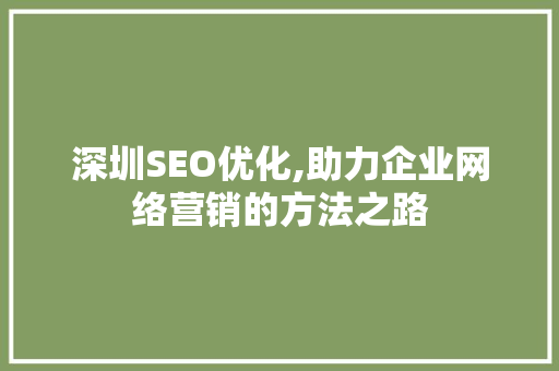 深圳SEO优化,助力企业网络营销的方法之路 网站建设公司