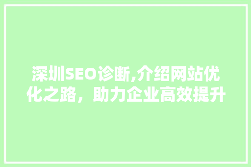 深圳SEO诊断,介绍网站优化之路，助力企业高效提升排名 必应SEO