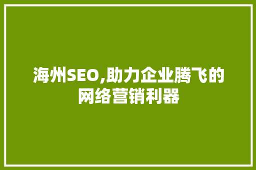 海州SEO,助力企业腾飞的网络营销利器 SEO关键词
