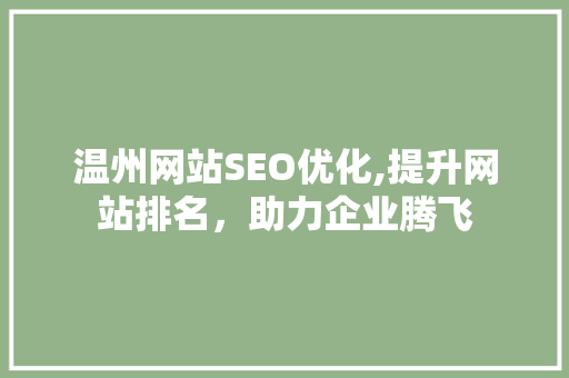 温州网站SEO优化,提升网站排名，助力企业腾飞 神马SEO