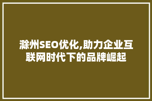 滁州SEO优化,助力企业互联网时代下的品牌崛起 搜狗SEO