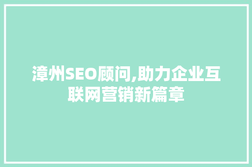 漳州SEO顾问,助力企业互联网营销新篇章 网站建设公司