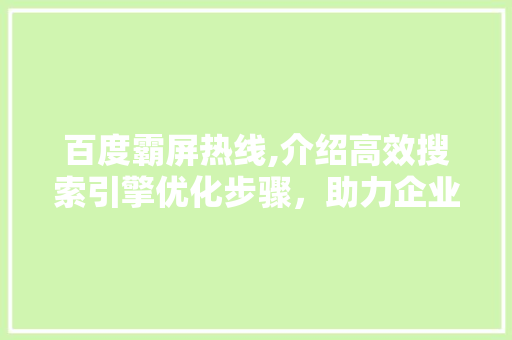 百度霸屏热线,介绍高效搜索引擎优化步骤，助力企业品牌崛起 必应SEO