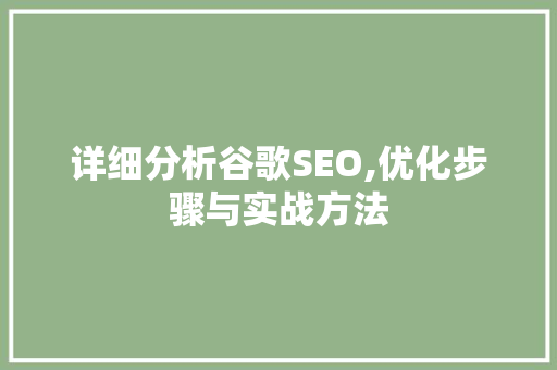 详细分析谷歌SEO,优化步骤与实战方法 必应SEO