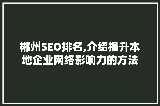 郴州SEO排名,介绍提升本地企业网络影响力的方法 SEO关键词