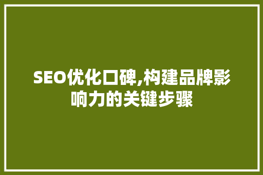 SEO优化口碑,构建品牌影响力的关键步骤