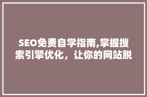 SEO免费自学指南,掌握搜索引擎优化，让你的网站脱颖而出