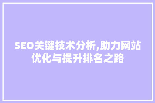 SEO关键技术分析,助力网站优化与提升排名之路 网站建设公司