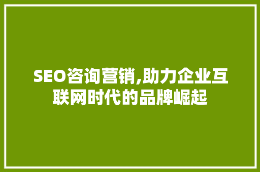 SEO咨询营销,助力企业互联网时代的品牌崛起 神马SEO