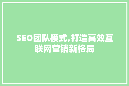 SEO团队模式,打造高效互联网营销新格局 百度SEO