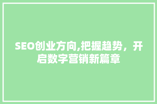 SEO创业方向,把握趋势，开启数字营销新篇章 SEO关键词