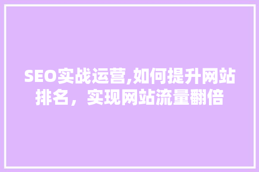 SEO实战运营,如何提升网站排名，实现网站流量翻倍