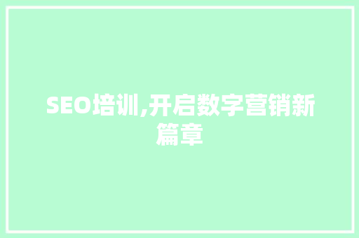 SEO培训,开启数字营销新篇章 网站建设公司