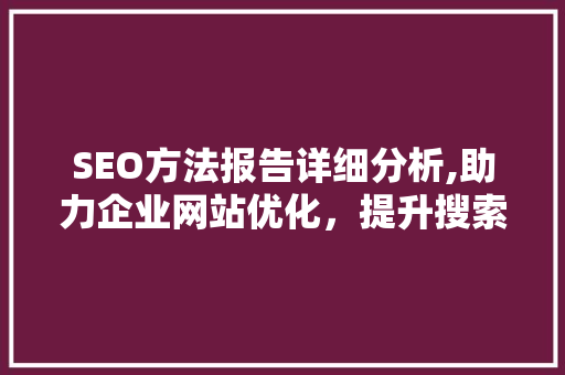 SEO方法报告详细分析,助力企业网站优化，提升搜索引擎排名 SEO关键词