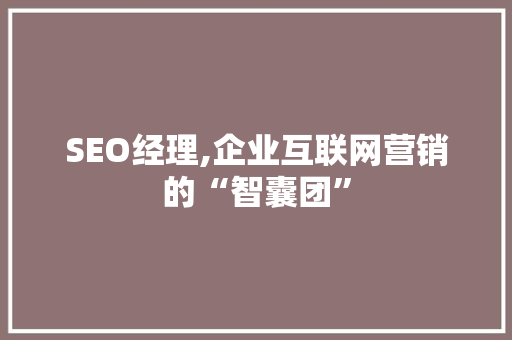 SEO经理,企业互联网营销的“智囊团” 网站建设公司
