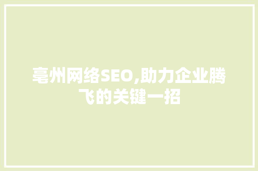 亳州网络SEO,助力企业腾飞的关键一招 搜狗SEO