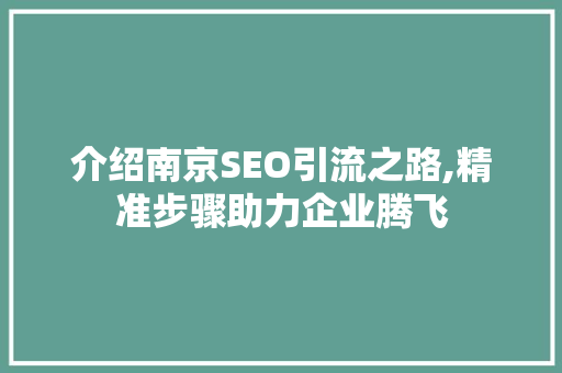 介绍南京SEO引流之路,精准步骤助力企业腾飞 必应SEO