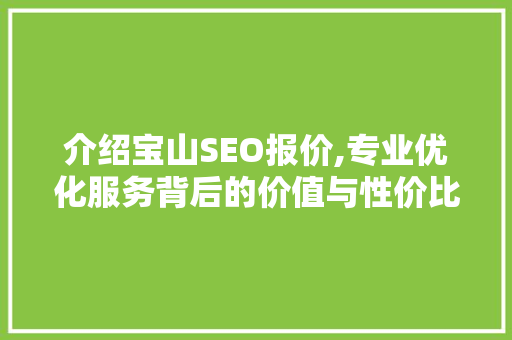 介绍宝山SEO报价,专业优化服务背后的价值与性价比 SEO关键词