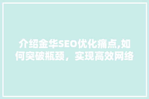 介绍金华SEO优化痛点,如何突破瓶颈，实现高效网络营销 必应SEO