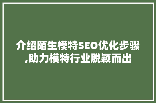 介绍陌生模特SEO优化步骤,助力模特行业脱颖而出 网站建设公司