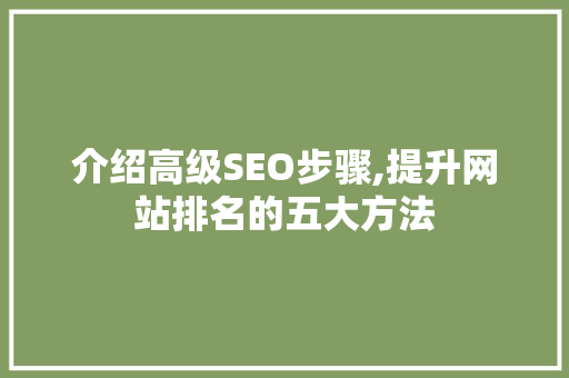介绍高级SEO步骤,提升网站排名的五大方法 搜狗SEO