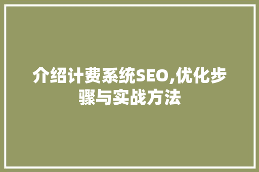 介绍计费系统SEO,优化步骤与实战方法 神马SEO