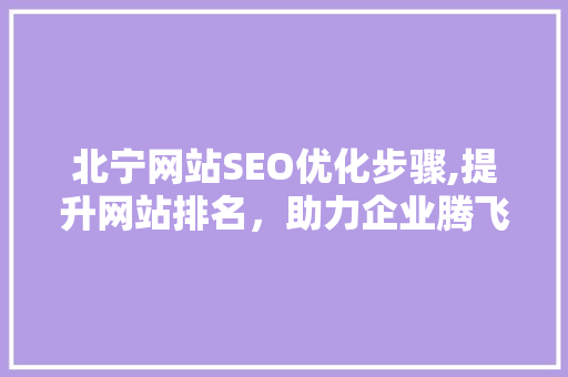 北宁网站SEO优化步骤,提升网站排名，助力企业腾飞 神马SEO
