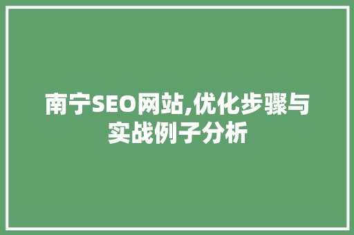 南宁SEO网站,优化步骤与实战例子分析 搜狗SEO
