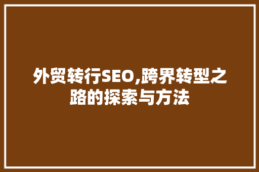外贸转行SEO,跨界转型之路的探索与方法