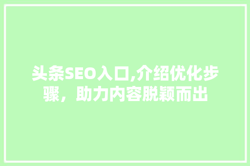头条SEO入口,介绍优化步骤，助力内容脱颖而出